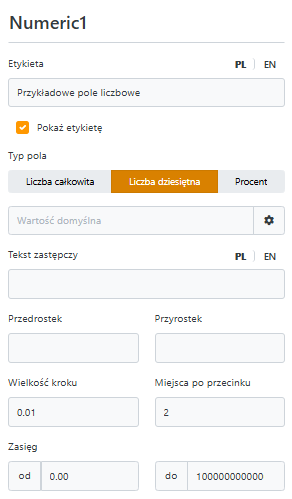 Przykład konfiguracji pola liczbowego